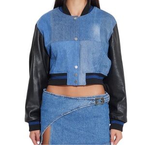 New without tags EB denim cropped varsity jacket